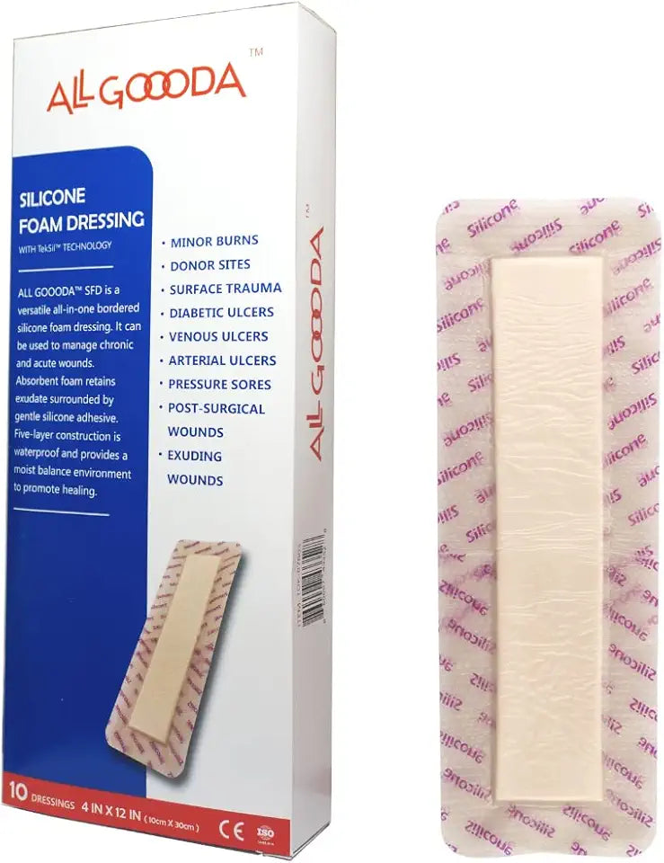 Silicone Foam Dressing 4”x12” 10 Pack Gentle Adhesive Border Wound Bandage H832847