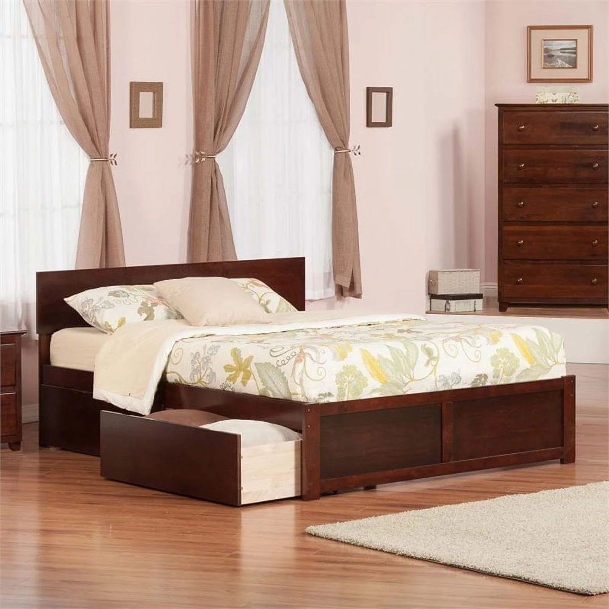 King Walnut Hardwood Storage Platform Bed Z47405