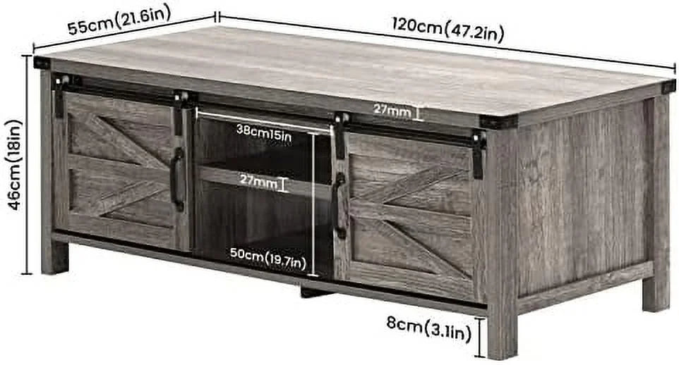 Farmhouse Coffee Table with Hidden Compartment and Cabinets Shelves D41757