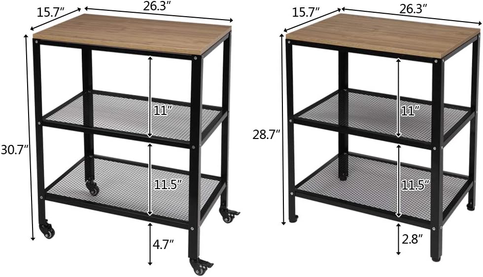 3-Tier Rolling Kitchen Cart with Storage J5905