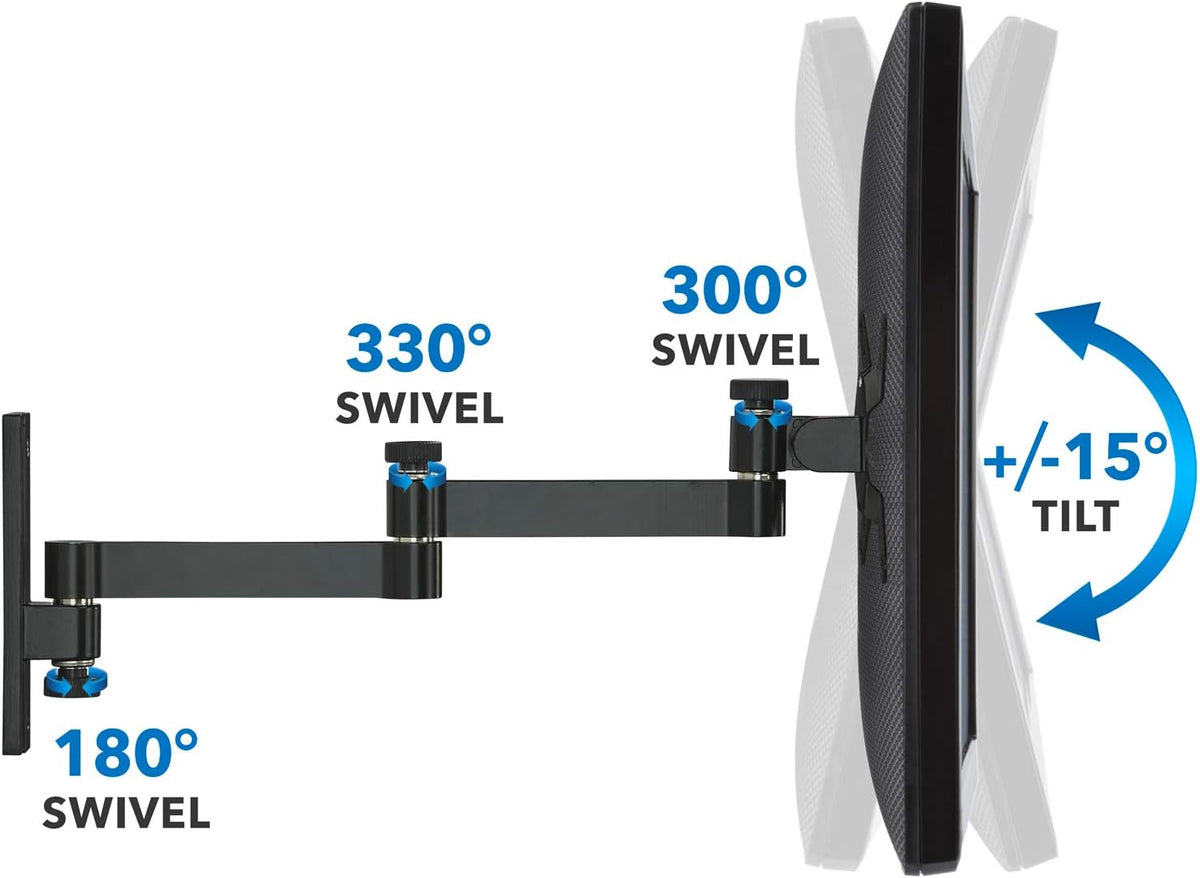 Full Motion Computer Monitor Wall Mount, Articulating Arm, VESA 75 and 100, 33 lb Capacity, Black, Pack of 2 V675
