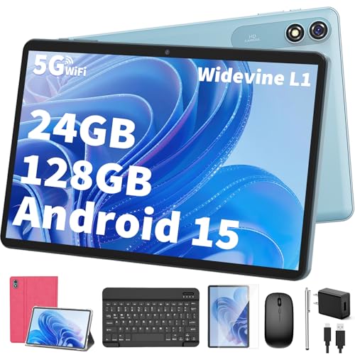 Android 15 Tablet with Keyboard, 26GB+256GB, 10.1 Inch, 8000 mAh, 5G WiFi, Dual Camera, 2 in 1, Black Q543588