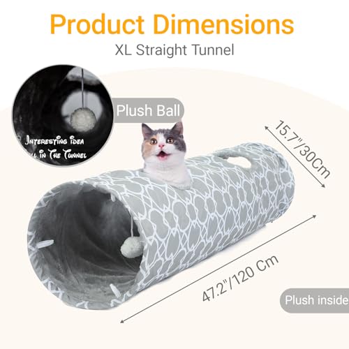 Geometric Straight Cat Tunnel with Plush Inside, Diameter 9.8 Inch E53687