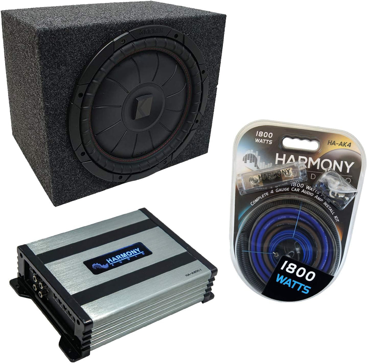 Kicker Bundle Car Sub Box Enclosure & Amp F202