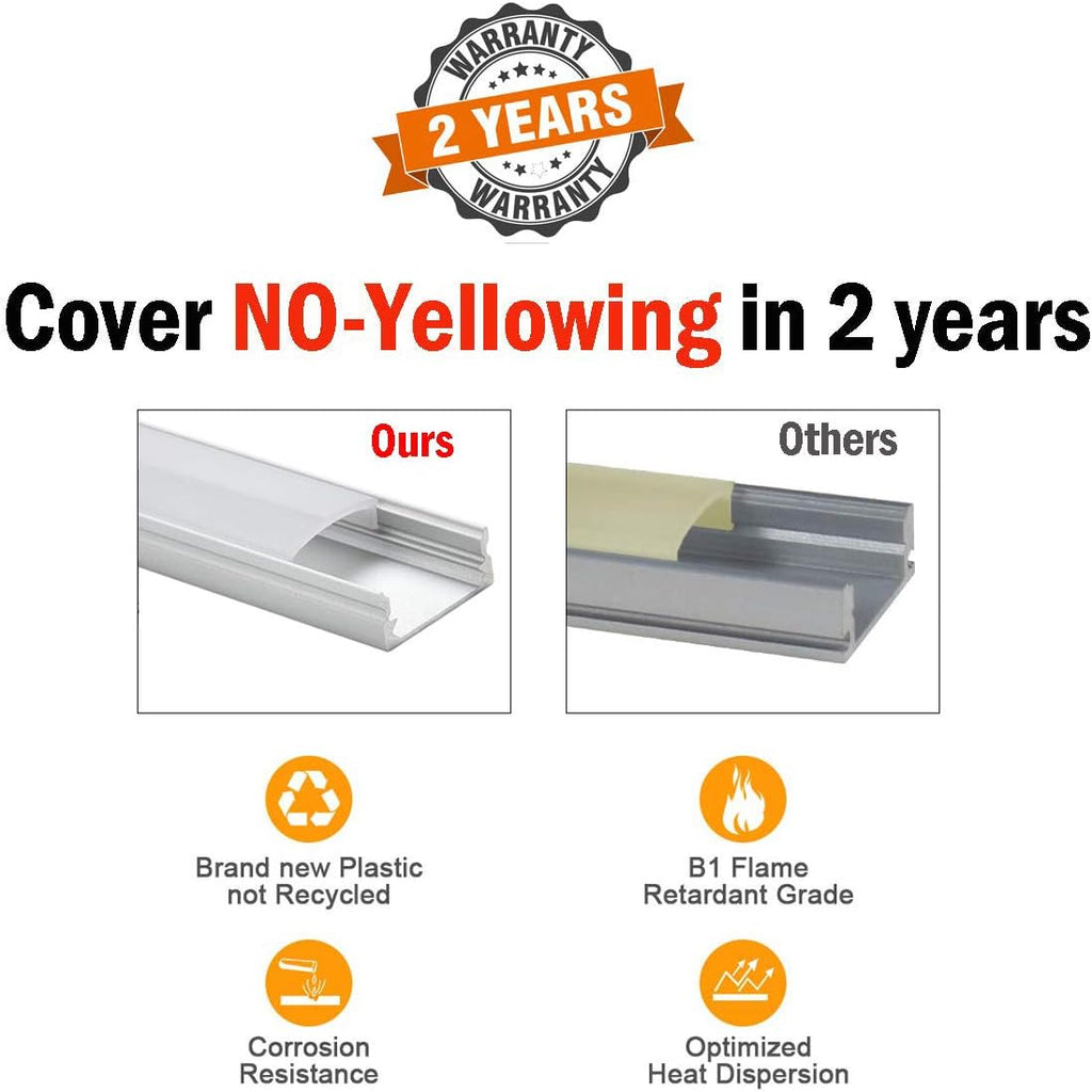 10-Pack 6.6ft U Shape LED Aluminum Channel System with Milky Cover, End Caps and Mounting Clips S758973