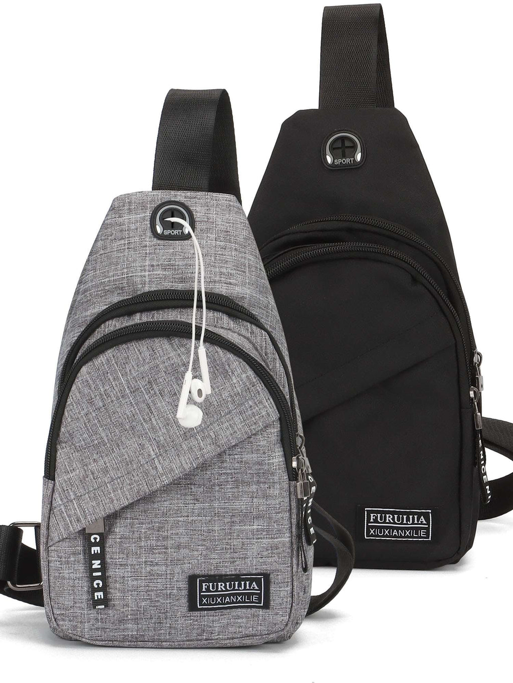 Small Casual Sling Bag Crossbody Backpack with Adjustable Shoulder Strap Black & Gray P9926