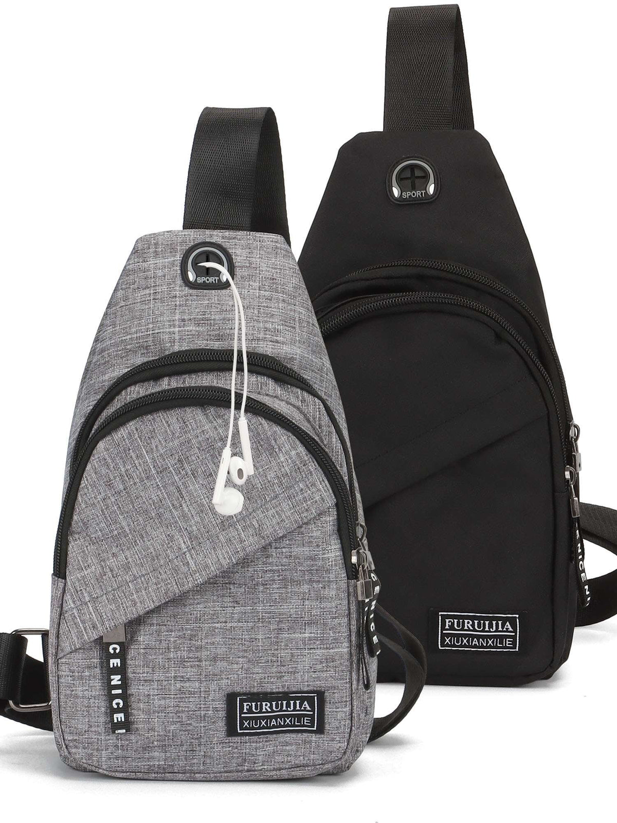 Small Casual Sling Bag Crossbody Backpack with Adjustable Shoulder Strap Black & Gray P9926