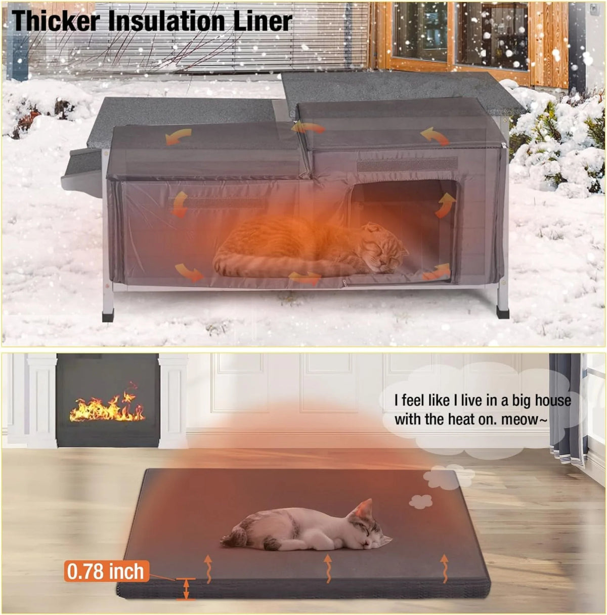 Insulated Cat House Outdoor Feral Shelter Weatherproof Cat Condo A268