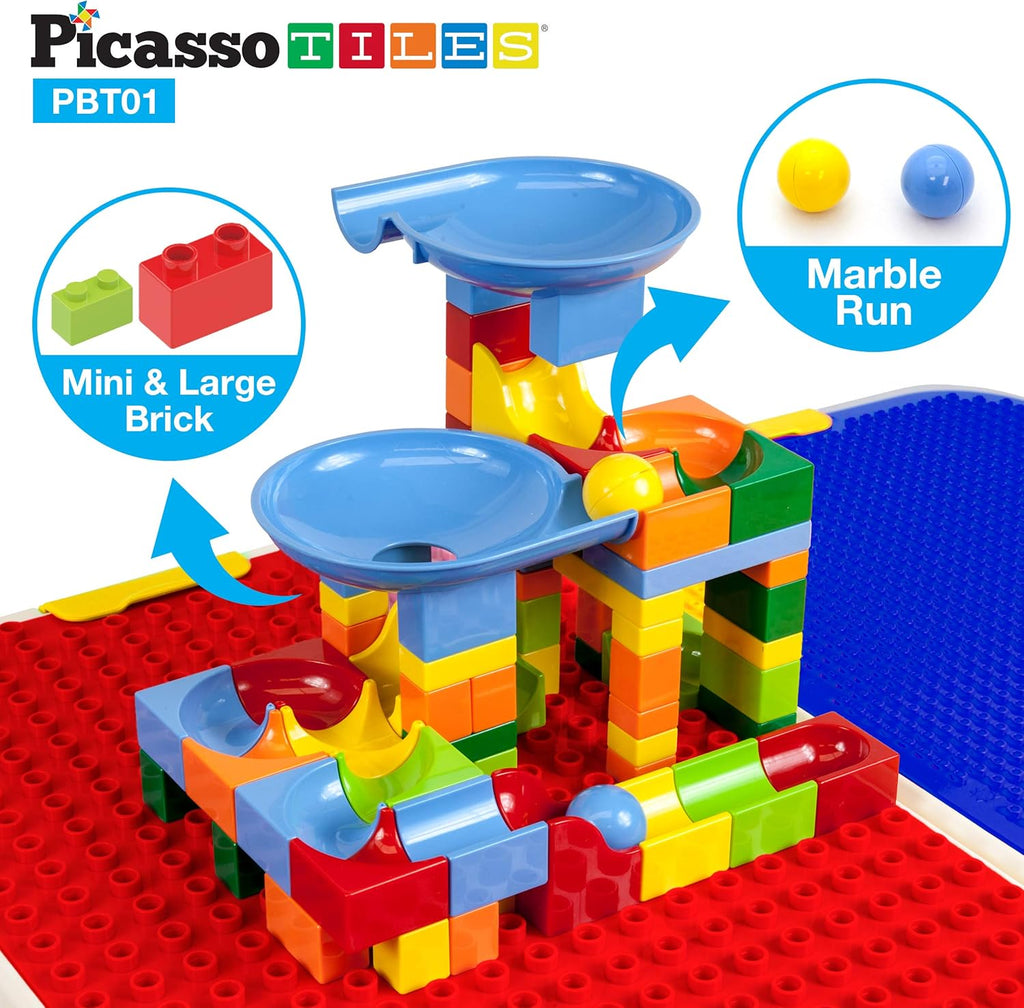 Kids Play Table & Chair Set with Storage, 331pcs Building Blocks and Marble Run F3780