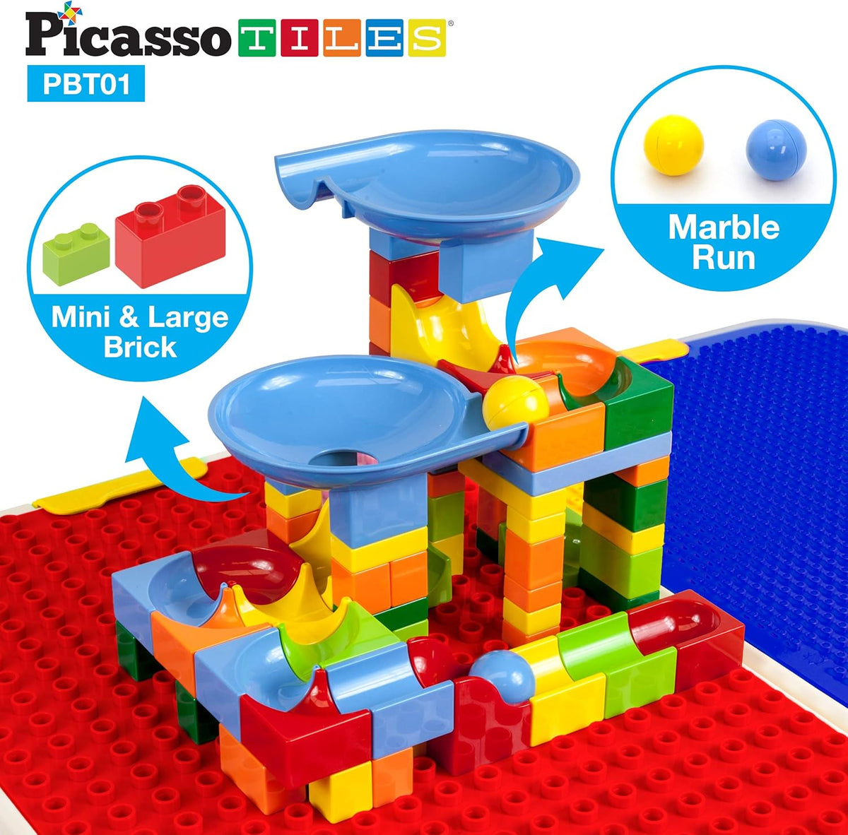 Kids Play Table & Chair Set with Storage, 331pcs Building Blocks and Marble Run F3780
