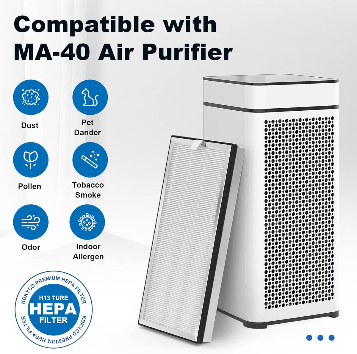 2 Pack MA-40 Replacement Filters, 3-in-1 H13 HEPA Activated Carbon Filter D486205