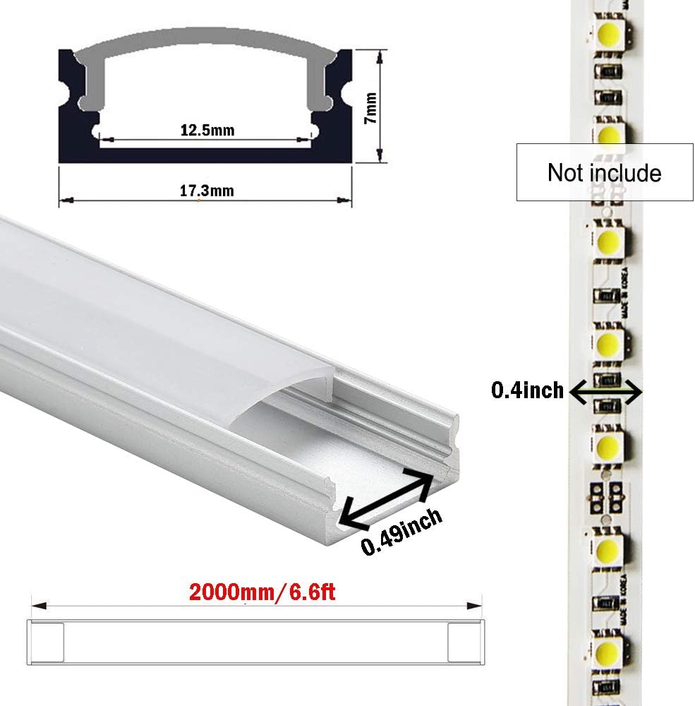 10-Pack 6.6ft U Shape LED Aluminum Channel System with Milky Cover, End Caps and Mounting Clips S758973