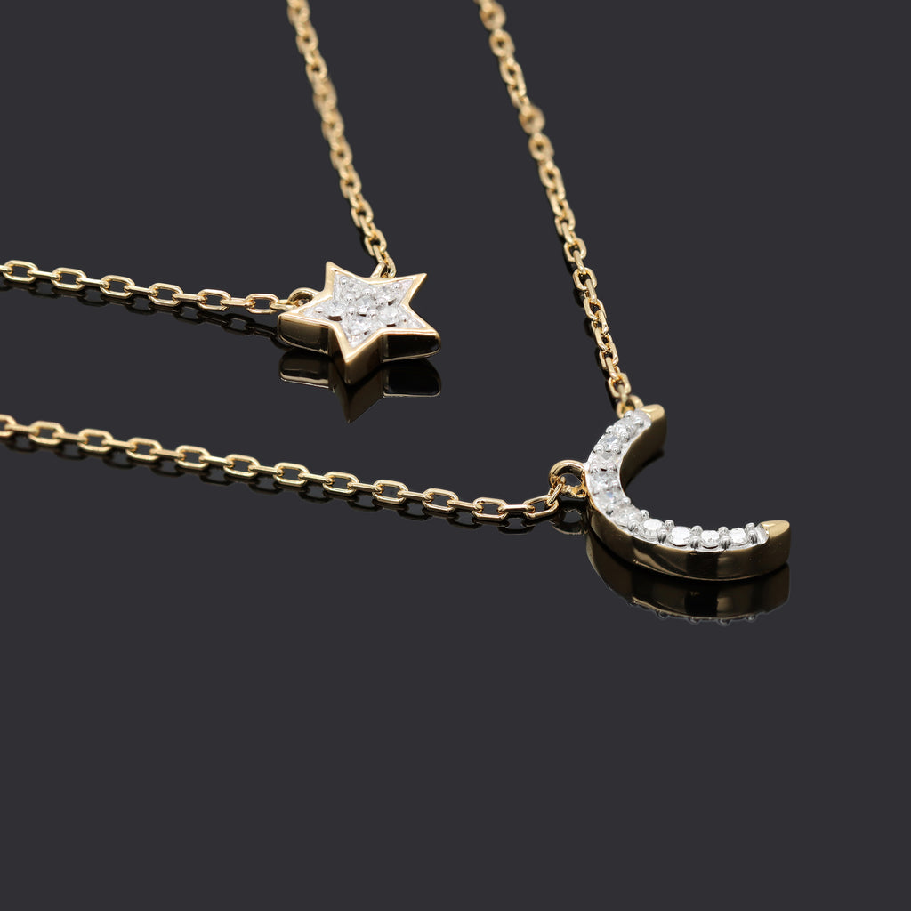 Round Cut Natural Diamond Necklace in 18K Yellow Gold over Silver E982