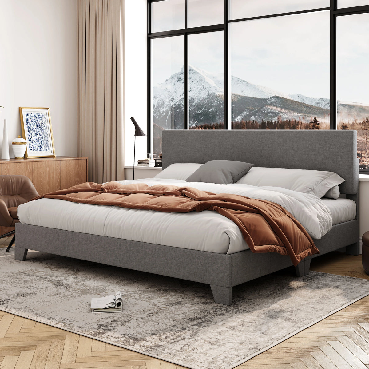 Queen Size Platform Bed with Adjustable Leather Headboard C22719