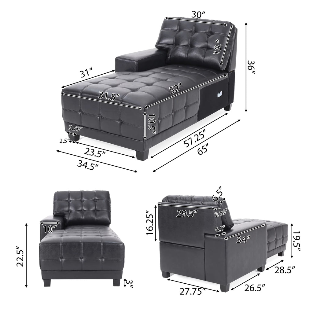 Faux Leather Tufted 4 Seater Sectional Sofa with Ottoman V324661