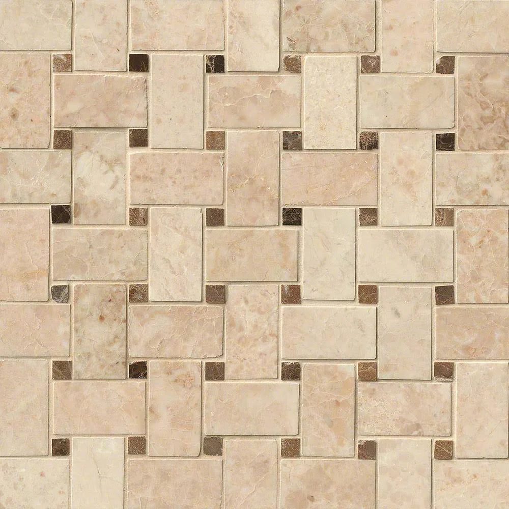 Polished Crema Cappuccino Marble Mosaic Tile J381409