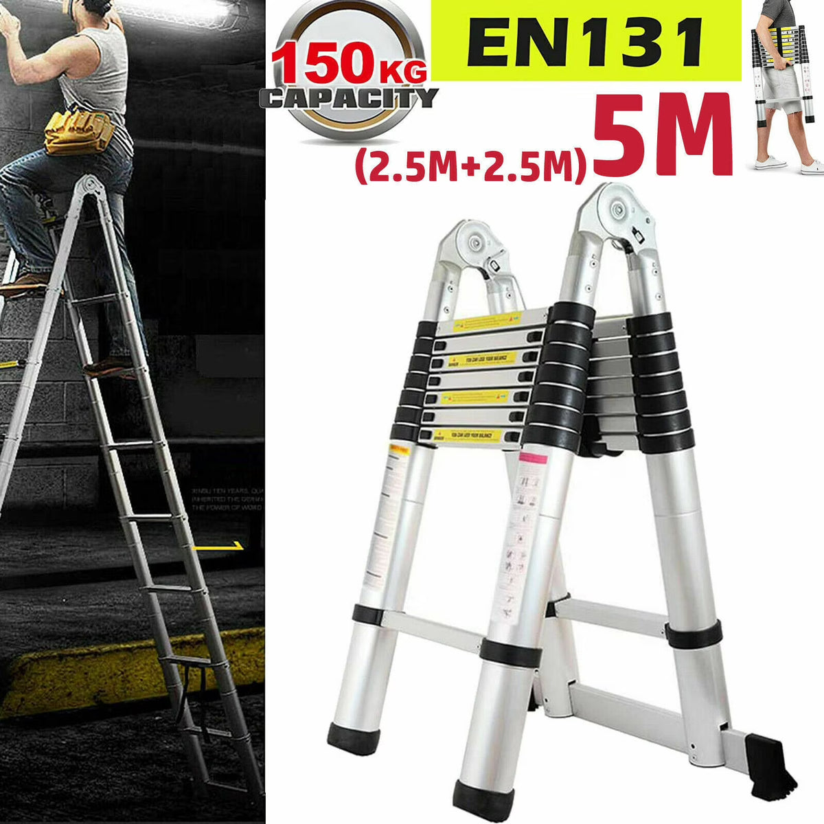 16.5Ft Aluminum Telescoping Ladder, 330lbs Load Capacity A55654
