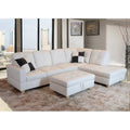 White Faux Leather Sectional with Ottoman Q849