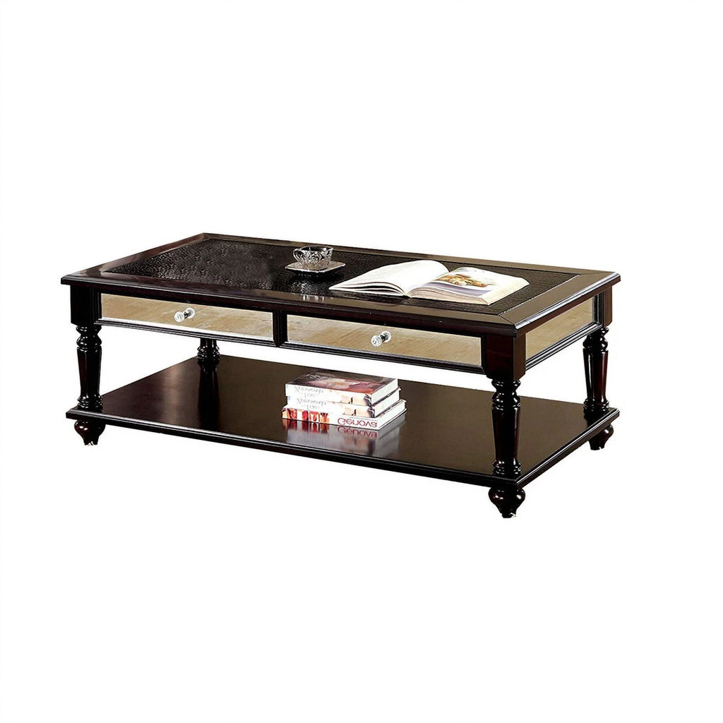 Brown Mirror Panel Coffee Table with 2 End Tables, Set of 3 F1491