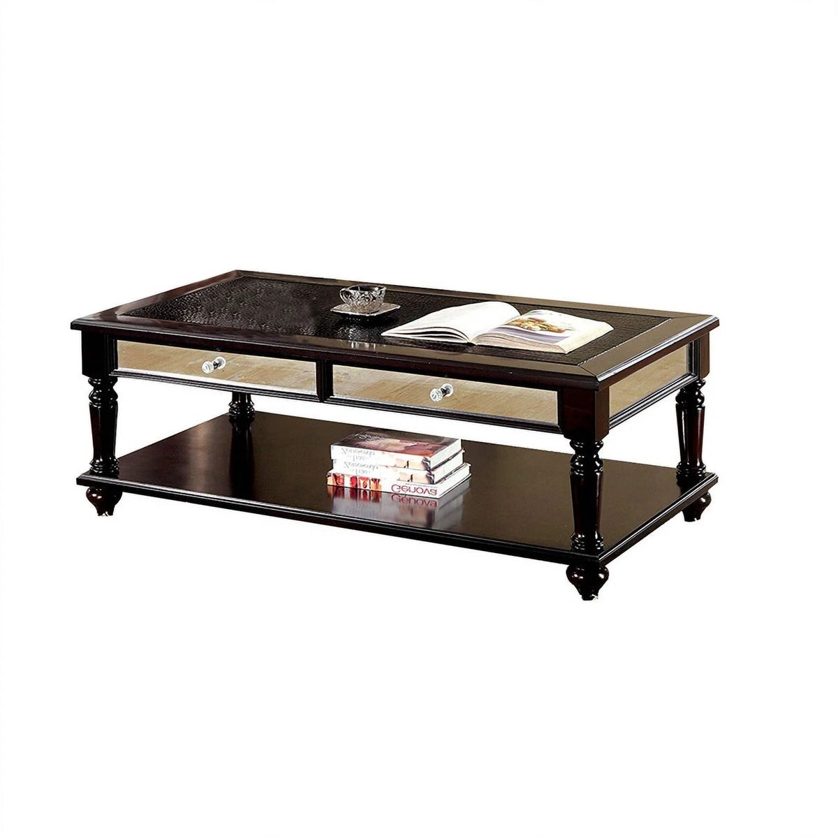 Brown Mirror Panel Coffee Table with 2 End Tables, Set of 3 F1491