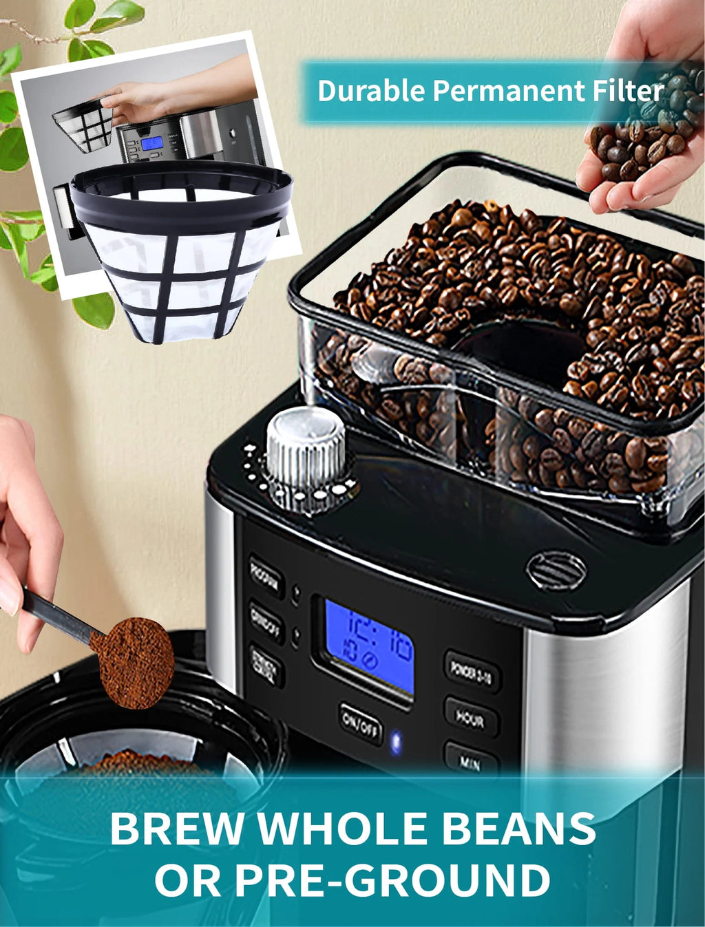 10-Cup Programmable Grind and Brew Coffee Maker D568326