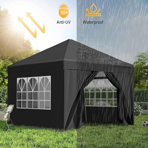 10x10 Pop Up Canopy Tent with 4 Removable Sidewalls, Waterproof Outdoor Canopy I29114