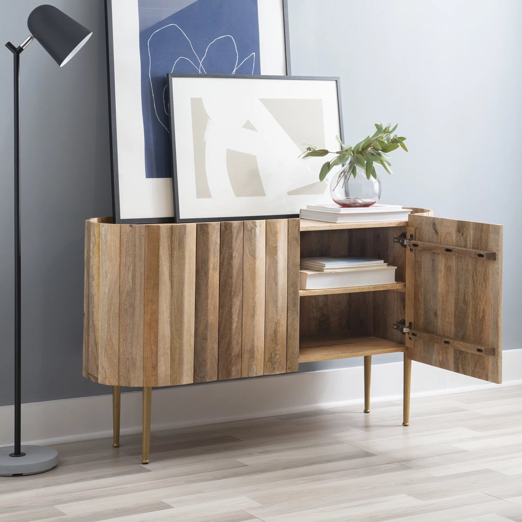 Wood and Iron Console Table with Shelves A258146