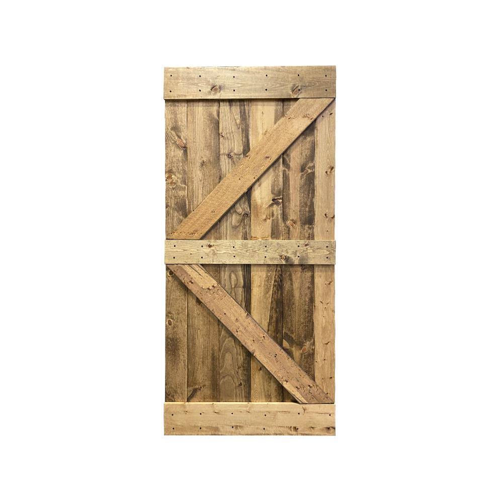 38 in. x 84 in. Weather Oak Stained Solid Pine Wood Interior Sliding Barn Door Slab G2634