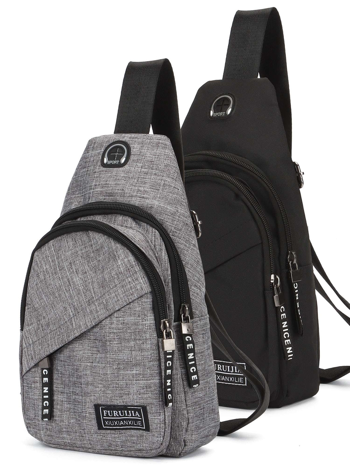 Small Casual Sling Bag Crossbody Backpack with Adjustable Shoulder Strap Black & Gray P9926