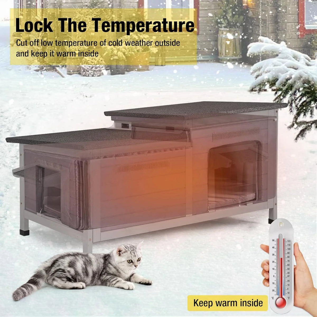 Insulated Cat House Outdoor Feral Shelter Weatherproof Cat Condo A268