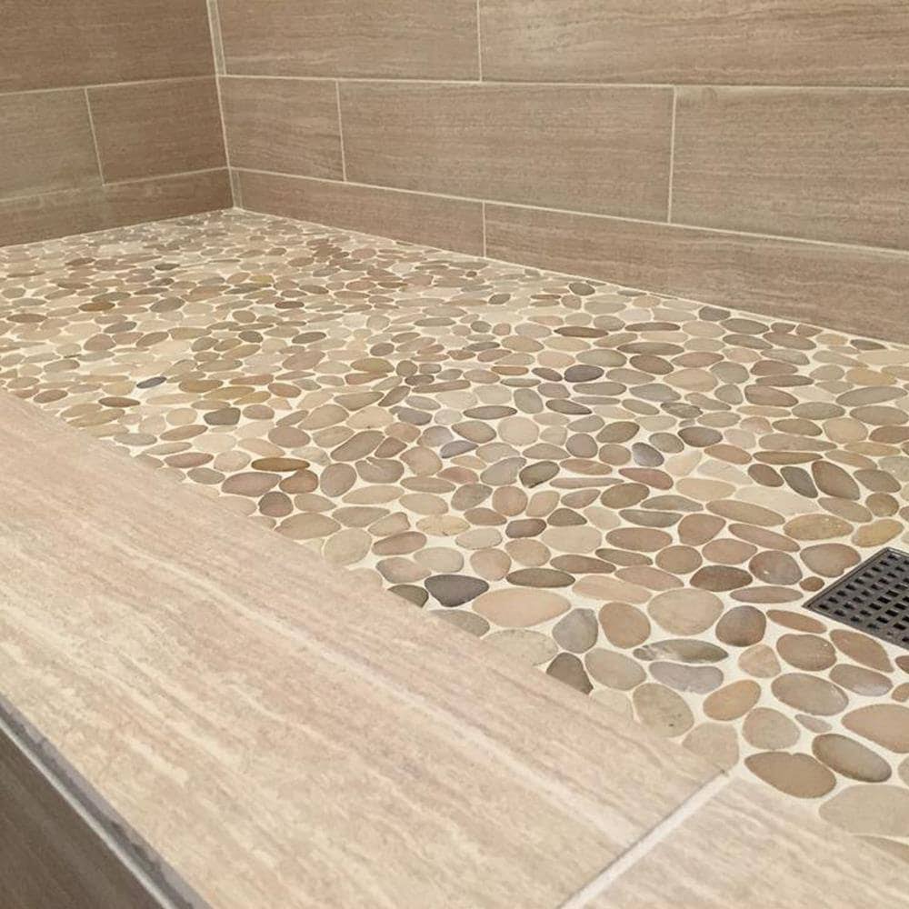 Tan Honed Sliced Pebble Floor and Wall Tile Z868