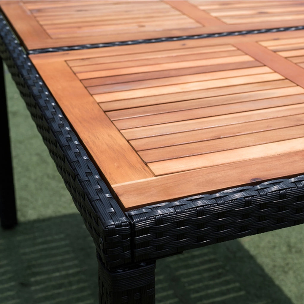 7 Piece Outdoor Patio Wicker Dining Set with Acacia Wood Top B7744