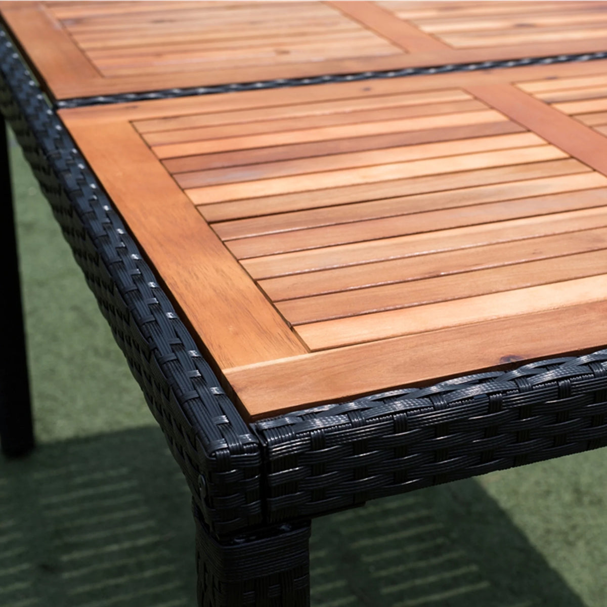 7 Piece Outdoor Patio Wicker Dining Set with Acacia Wood Top B7744