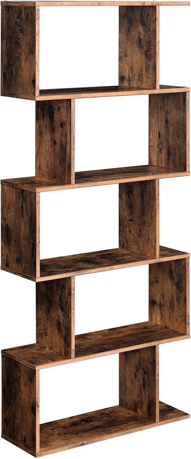 Rustic Brown 5-Tier Wooden Bookcase I449
