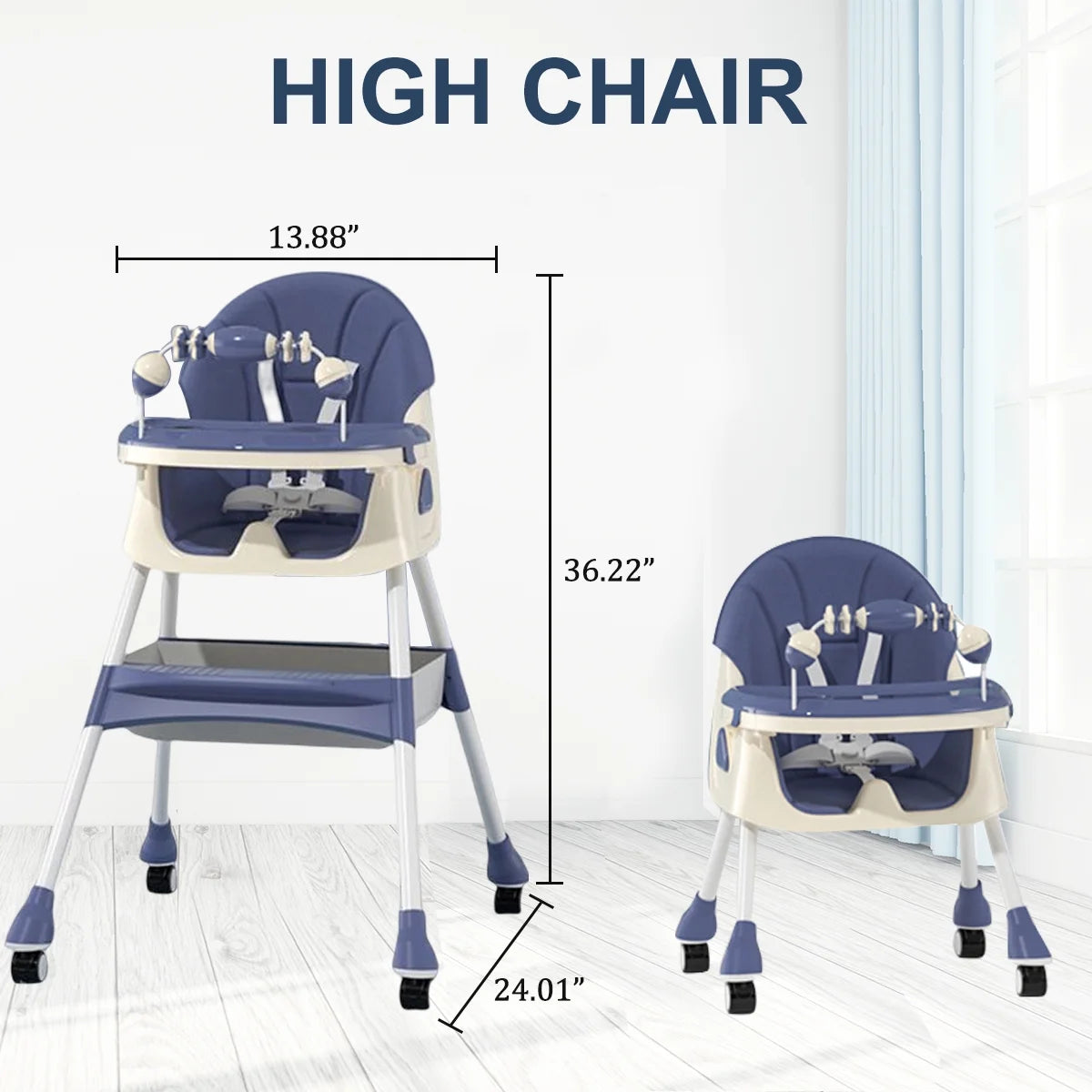 4-in-1 Baby Highchair with Five-Point Snap Button, Blue T3501