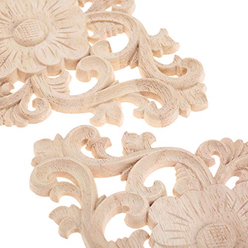 Wood Carved Appliques, 2Pcs Wooden Decorative Onlays, 15x10.5cm M627025