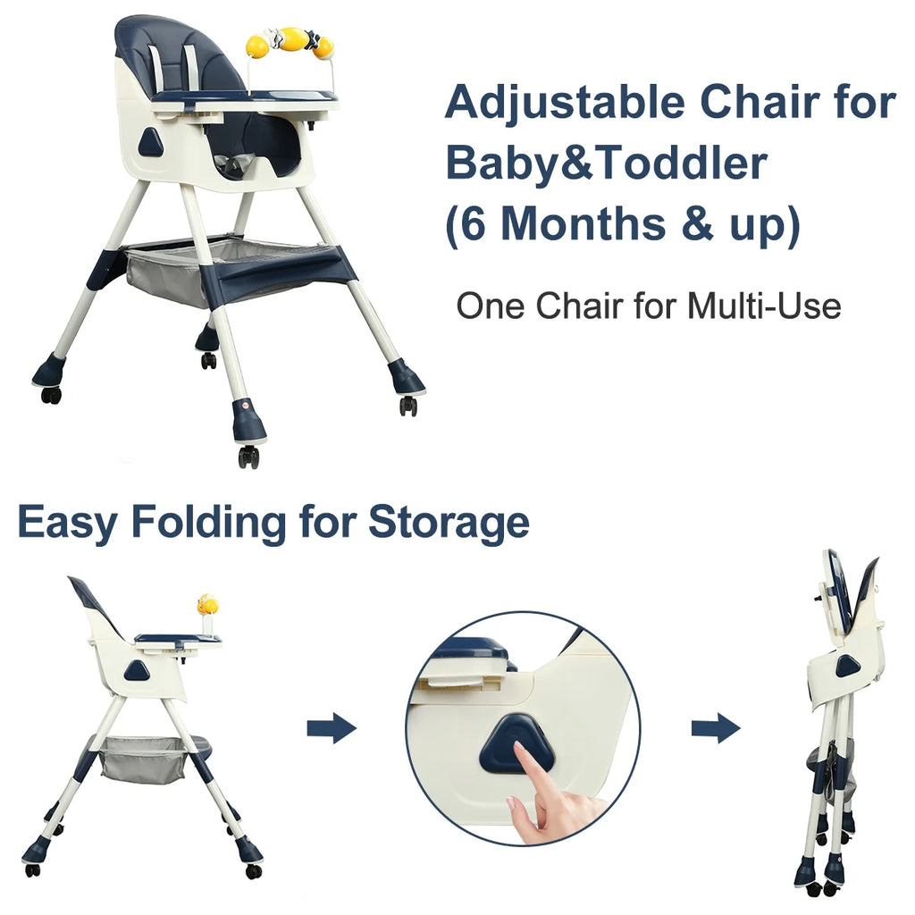 4-in-1 Baby Highchair with Five-Point Snap Button, Blue T3501