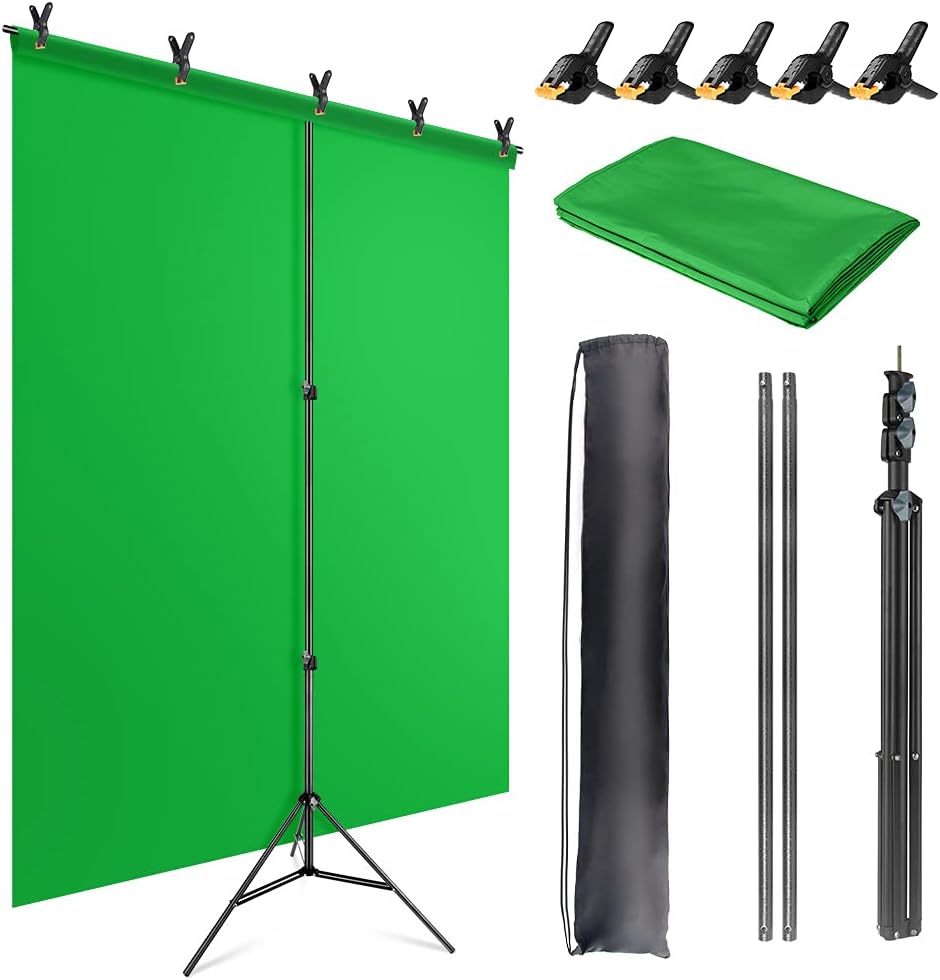 5 X 6.5 Ft Portable Green Screen Stand with Carrying Bag & 5 Spring Clamps Y992695