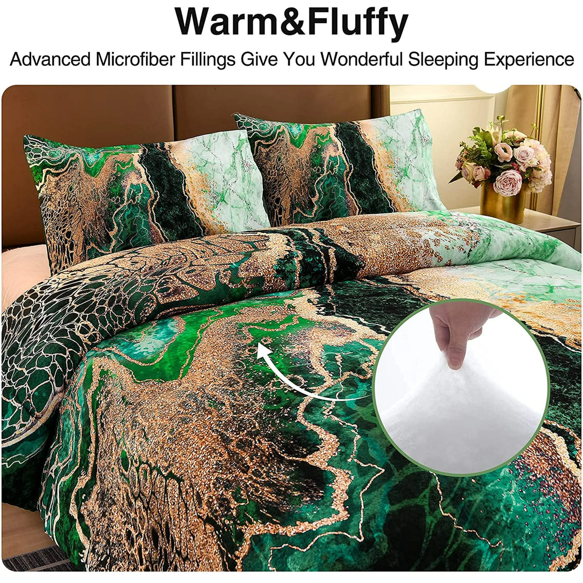 King Comforter Set Marble Printed Bedding Set Watercolor Green P610777