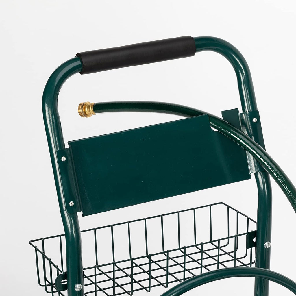 4-Wheel Garden Hose Reel Cart with Storage Basket W6546