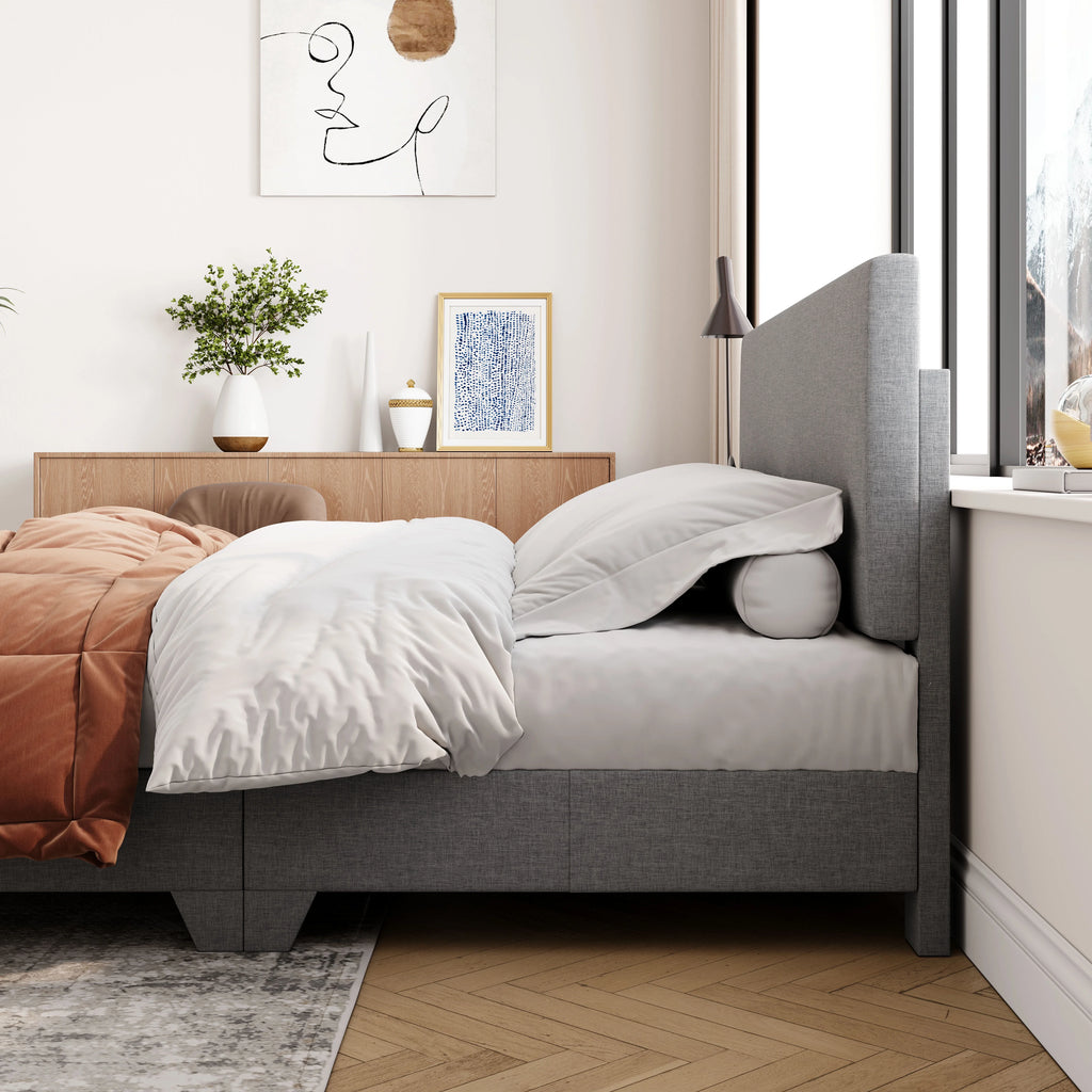 Queen Size Platform Bed with Adjustable Leather Headboard C22719