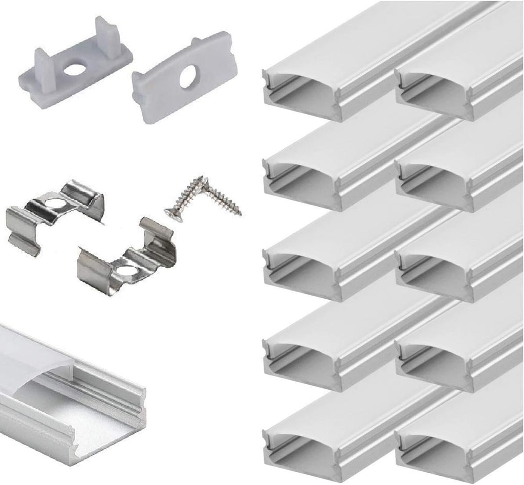 6x2m LED Strip Light Channel with Milky Cover Diffusers, End Caps and Mounting Clips B29603