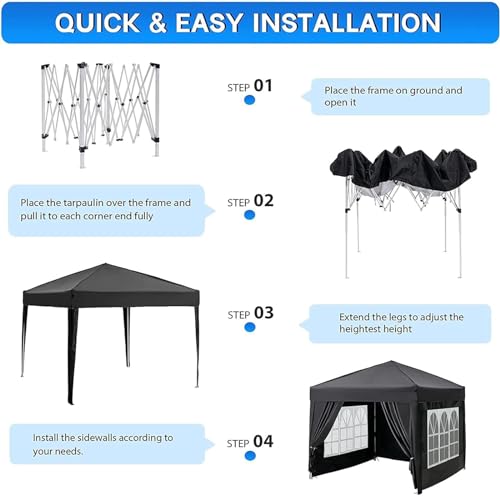 10x10 Pop Up Canopy Tent with 4 Removable Sidewalls, Waterproof Outdoor Canopy I29114
