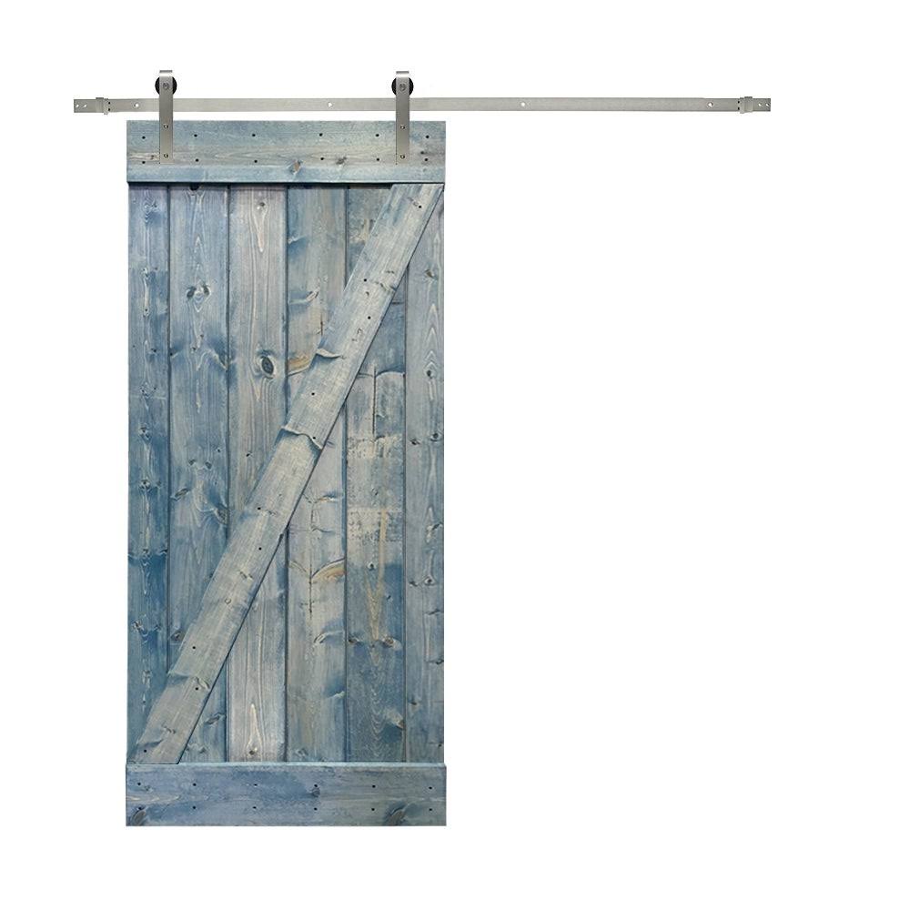 24 in. x 84 in. Brown Solid Knotty Pine Wood Interior Sliding Barn Door with Hardware Kit D5457