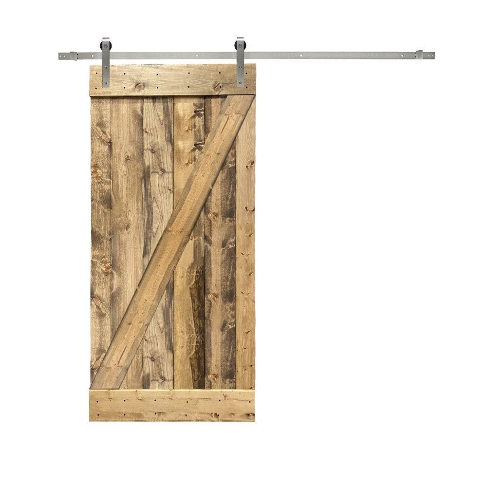 24 in. x 84 in. Brown Solid Knotty Pine Wood Interior Sliding Barn Door with Hardware Kit D5457