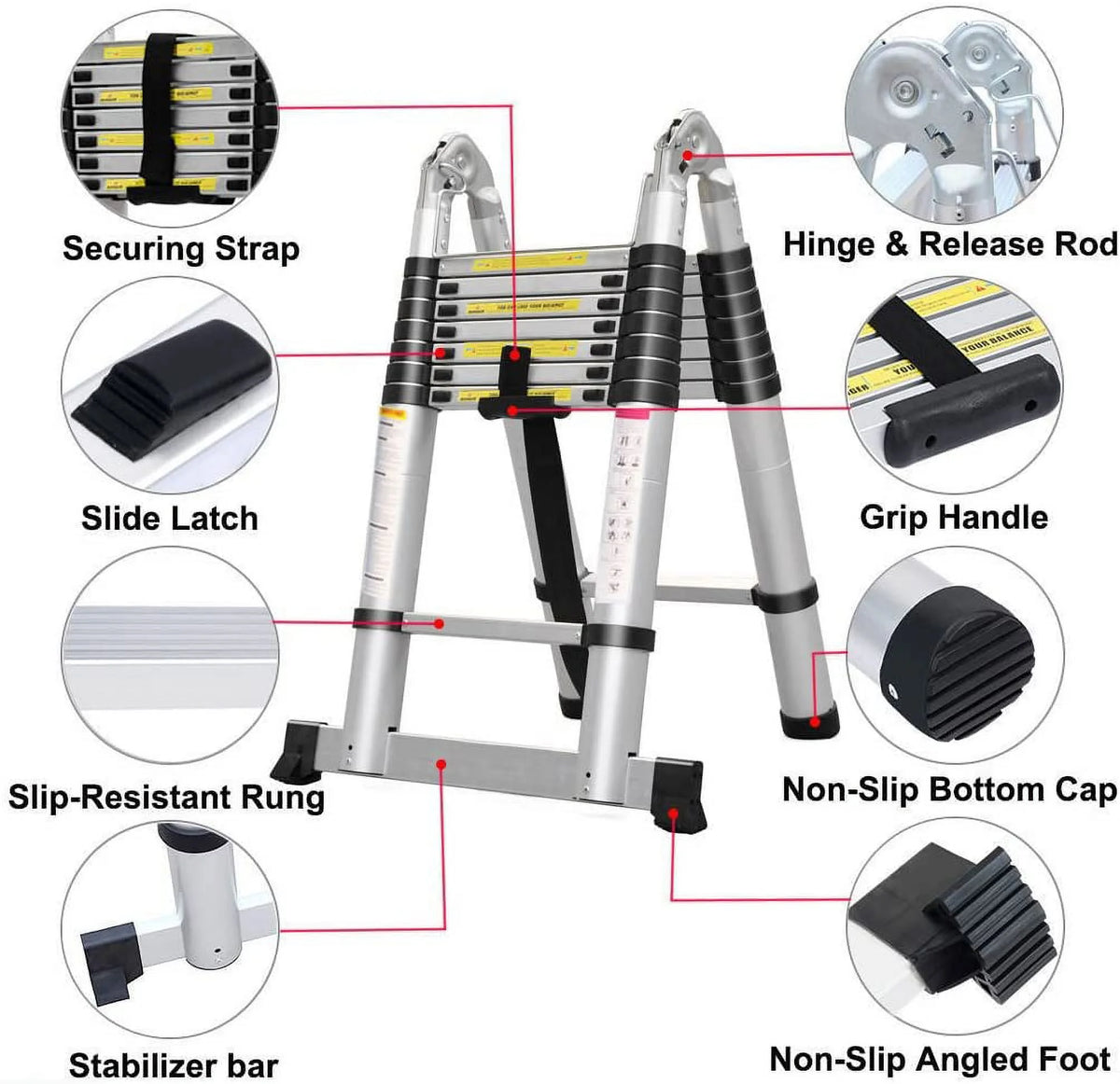 16.5Ft Aluminum Telescoping Ladder, 330lbs Load Capacity A55654