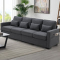 Linen Fabric Sofa with Armrest Pockets and 4 Pillows Y184114