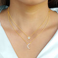 Round Cut Natural Diamond Necklace in 18K Yellow Gold over Silver E982