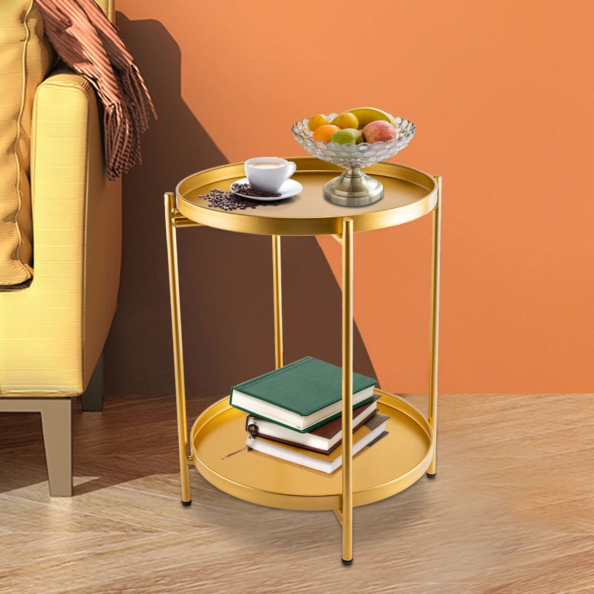 2-Tier Metal Round End Table with Removable Tray F393162