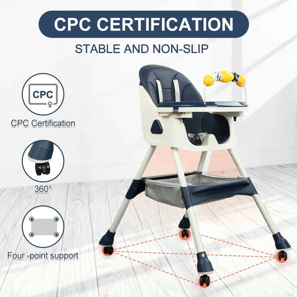 4-in-1 Baby Highchair with Five-Point Snap Button, Blue T3501